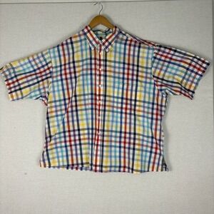 Tuttle Golf Button Down Mens XXL Cotton Short Sleeve Rainbow Plaid Made in USA